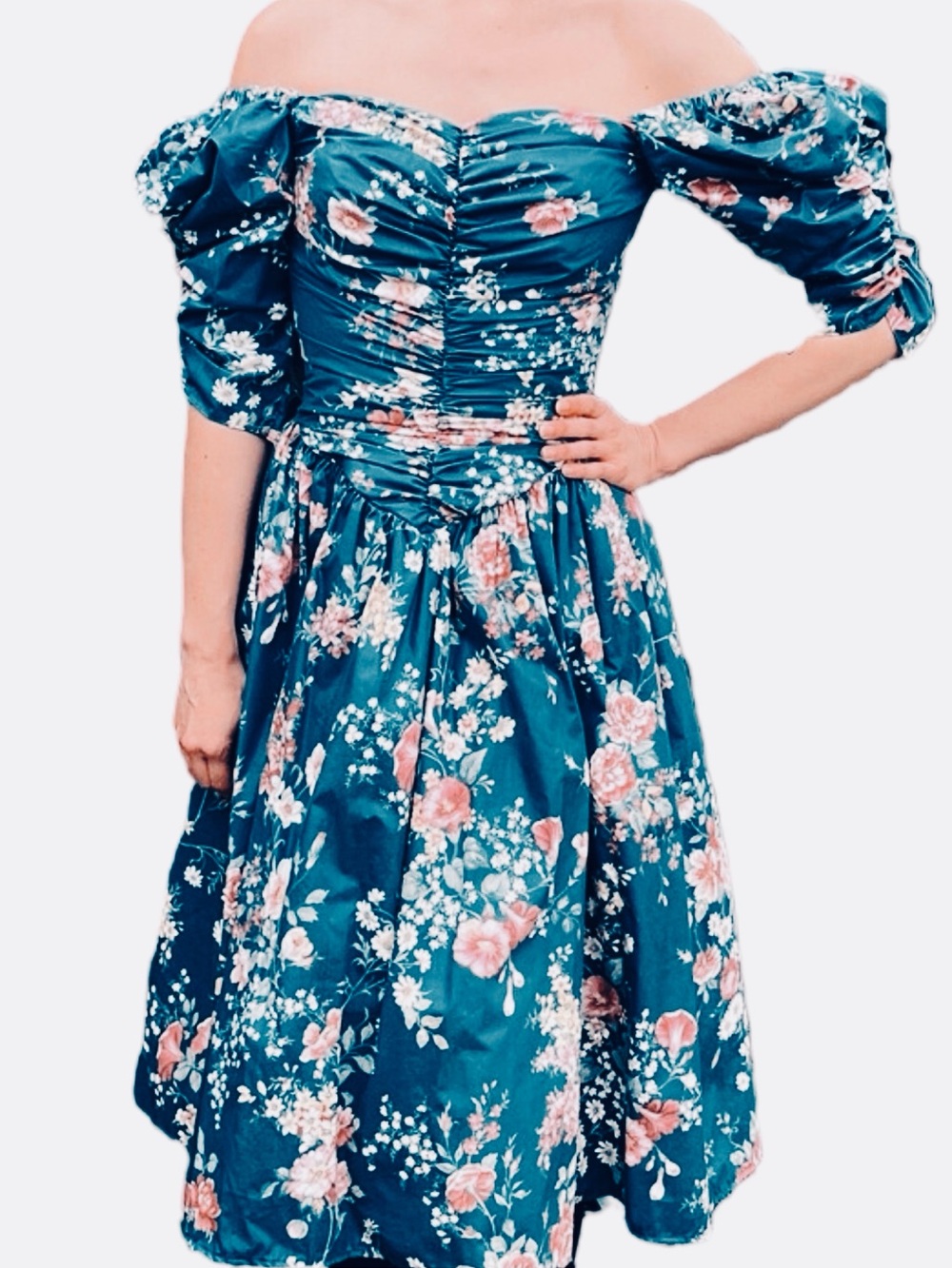 LORALIE Original 1980’s Blue Floral Party Dress Size 14